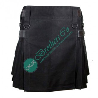 Ladies Black Fashion Kilt with Adjustable Straps